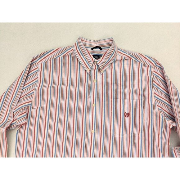 Chaps Men's Shirt Size L Red White Blue Striped Long Sleeve Button-Up - Picture 3 of 12